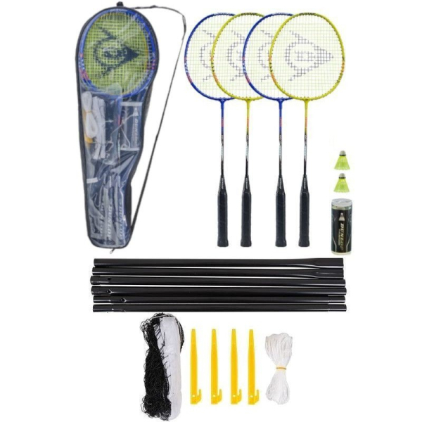 Dunlop Nitro Star SSX 1.0 badmintona komplekts 4 spēlētājiem (4 raketes+2 raketes+stīpiņas+tīkls)