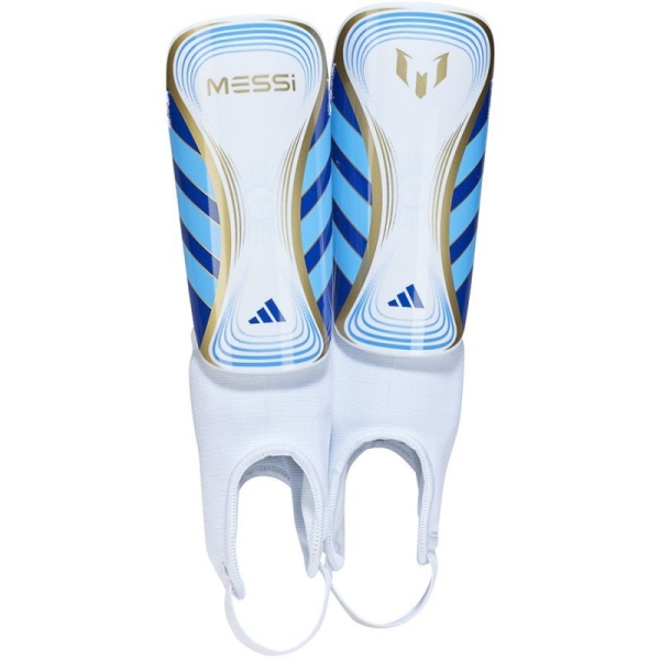 Adidas Messi SG Match Jr futbola aizsargi, krāsa balta-zilā-zeltena Adidas Messi SG Match Jr futbola aizsargi, krāsa balta-zilā-zeltena